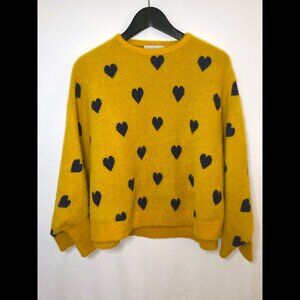 SUPER SOFT Yellow Sweater with Black Hearts (one size)